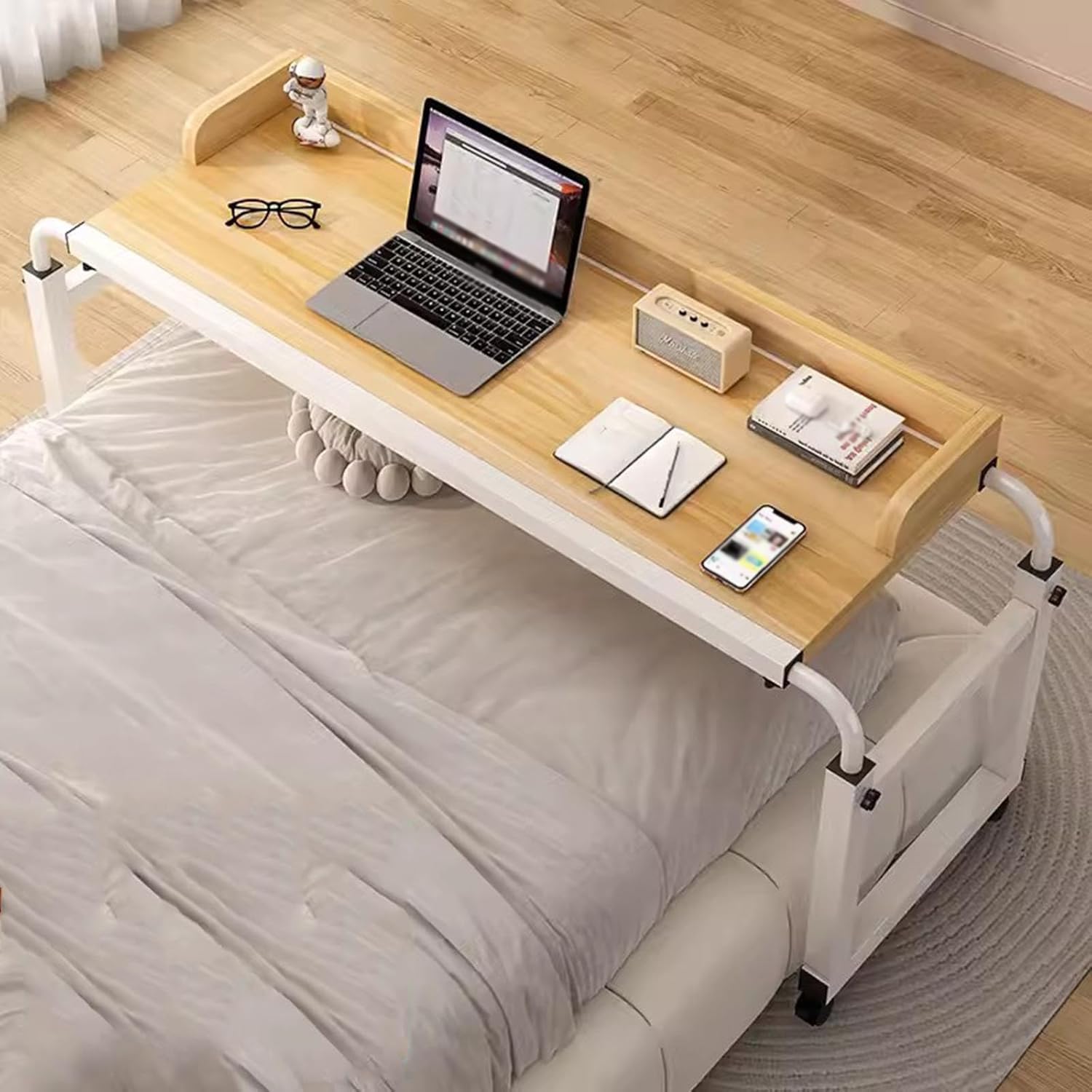 Tavolo Servitore Per Letto，tavolino Con Rotelle Tavolino Da Salotto Regolabile In Altezza, Multifunzionale 3 In 1 Supporto Laptop Scrivania(Color:Legno+)