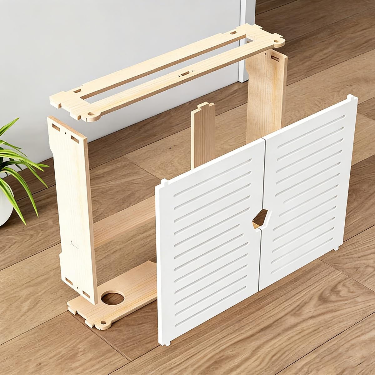 Organisateur de routeur Mural，Support WiFi en Bois avec Dissipation Thermique, Gestion de câbles et sans perçage pour Modem, décodeur TV, Salon(42x38CM16.5x15in)