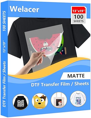 Película de transferencia DTF de 13 x 19 pulgadas, 100 hojas de película DTF mate de doble cara, papel de transferencia de calor PET para impresora