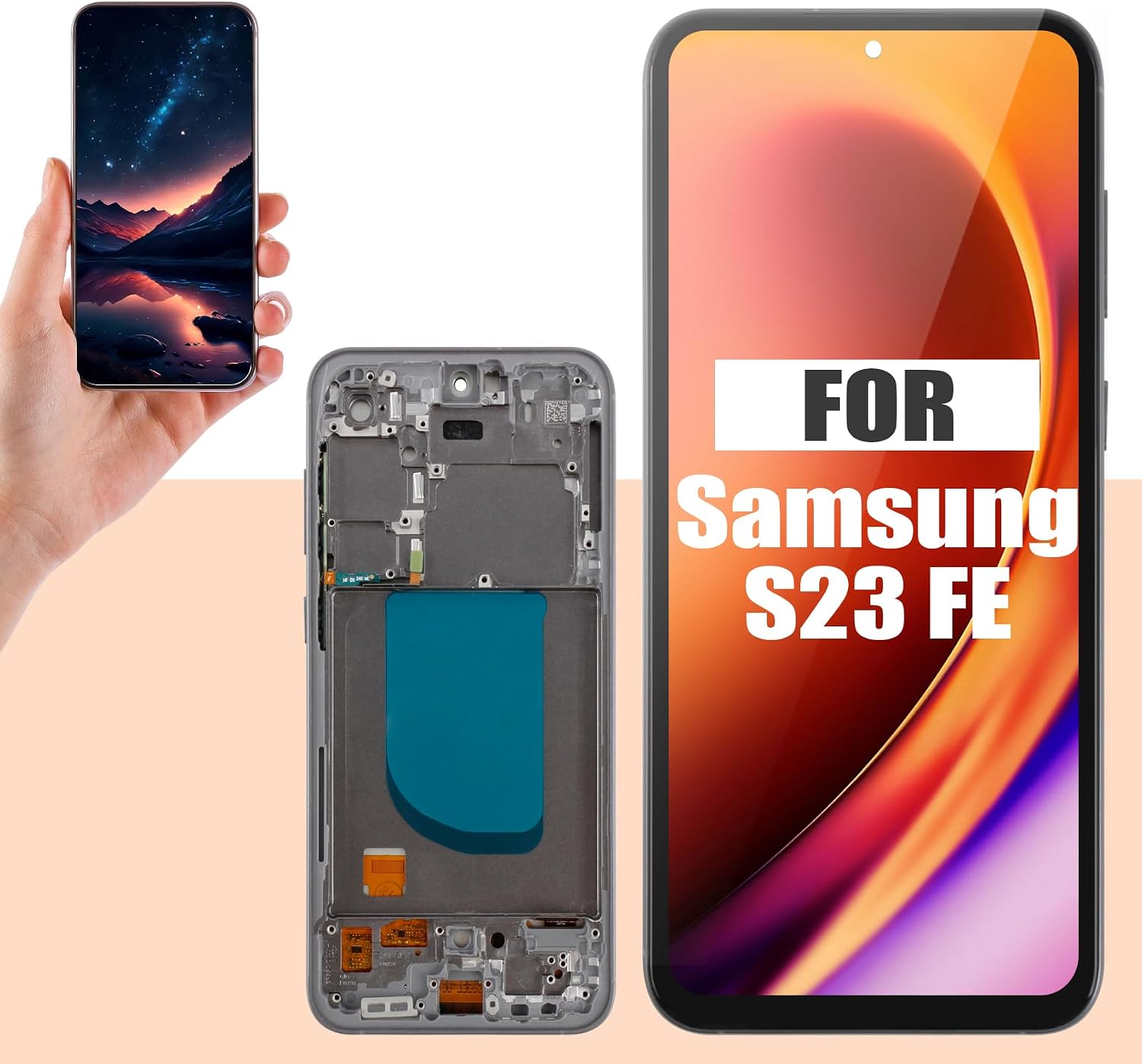 Not Original Screen for Samsung S23 FE Screen Replacement for Samsung S23 FE LCD Screen SM-S711B,SM-S711U Touch Display Digitizer Assembly Repair Parts with Frame(Black No Fingerprint Function)