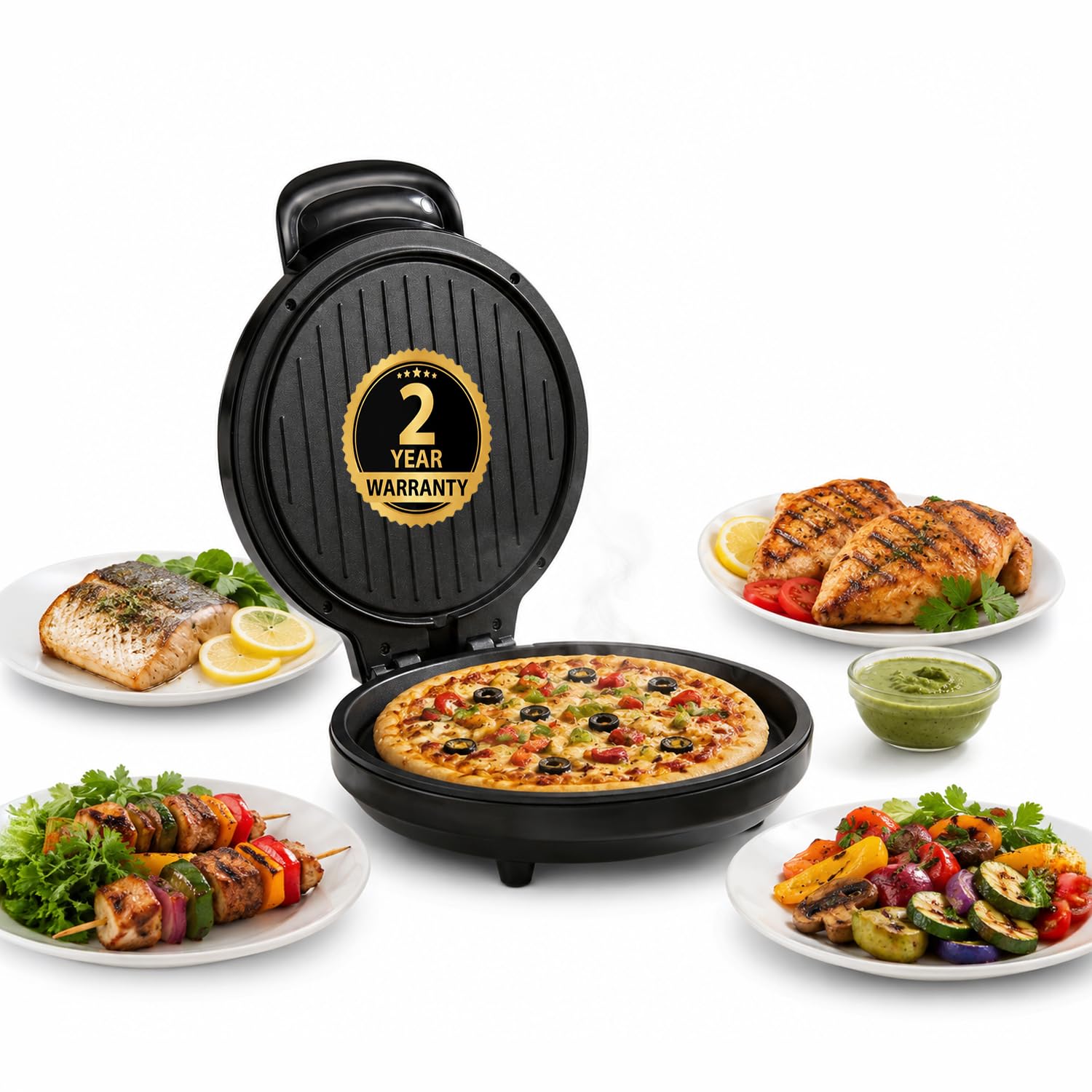 Glen Electric Pizza Maker 1200W Griller, 180-Degree Opening, 3033 PG Non-Stick Coating, Black (2 Years Warranty)-image-21