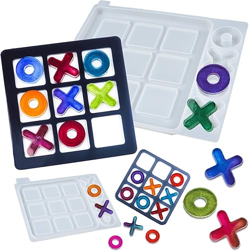 Miniatura 1 de Tic Tac Toe - Juego de moldes de silicona de resina X O, juego de mesa de epoxi, suministros de fundición de 2 unidades