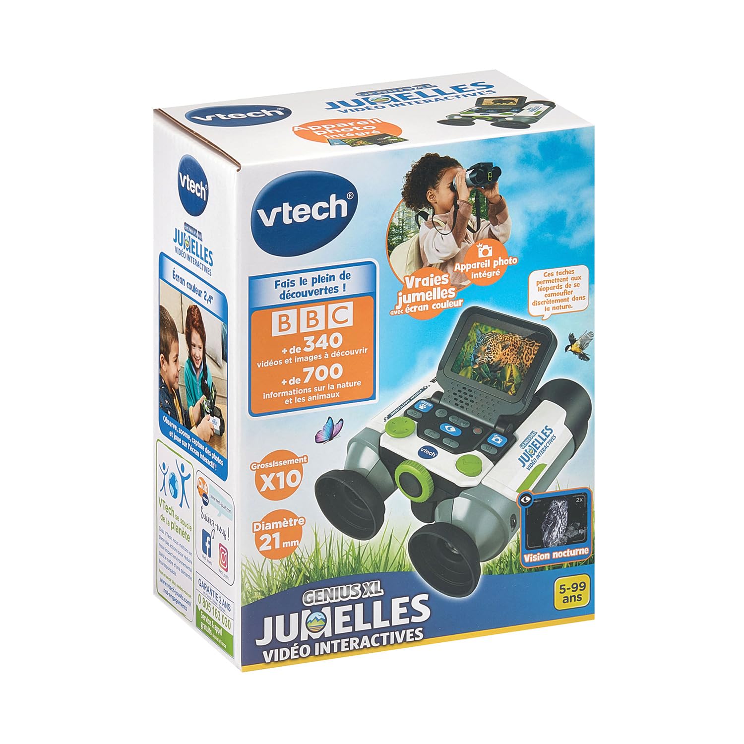 VTech Genius XL - Prismáticos de vídeo interactivos, binoculares Infantiles de 10 x 21 con Pantalla a Color, Fotos y Videos de la BBC, Juguete científico Educativo, Regalo para niños a Partir de 5
