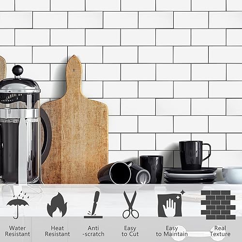 Vista 61 de STICKGOO 10 hojas de azulejos de metro para despegar y pegar, azulejos de pared para salpicaduras de cocina, azulejos de pared de PVC para Pizarra