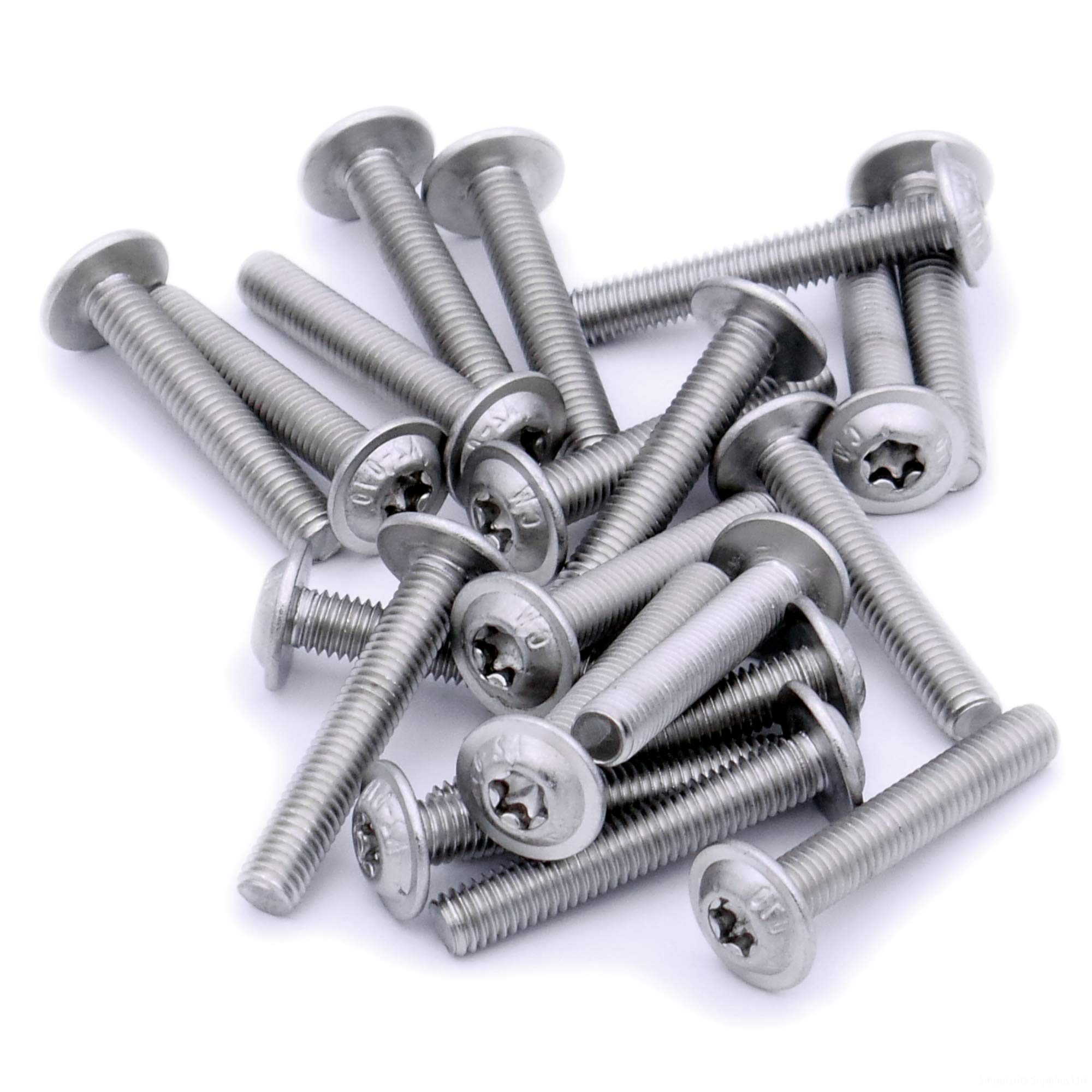 Singularity Supplies Silver M4 (4Mm X 18Mm) Flanged Tx Socket Button Machine Screw (Bolt) - Stainless Steel (A2) (Pack Of 20)