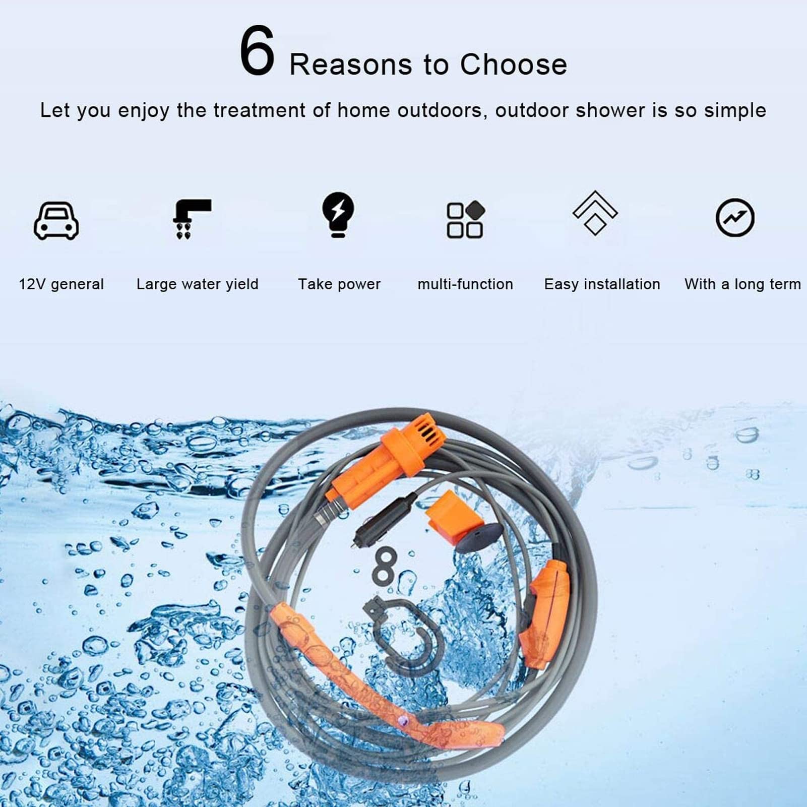 Septpenta Doccia da Campeggio, Design Ergonomico, Materiale in Plastica e Gomma, Durevole Portatile e Altamente Flessibile, DC12V Adatto per Esterni, Campeggio, Pulizia degli Animali