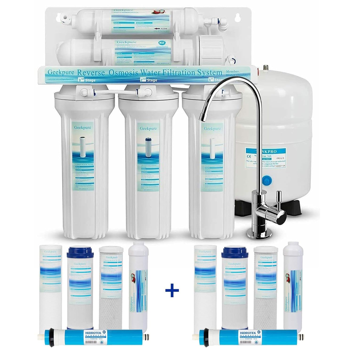 Geekpure 5-Stage Reverse Osmosis Drinking RO Water Filter System with Extra 5 Filters-75GPD