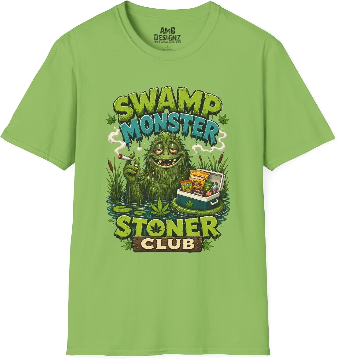 Swamp Monster Stoner Club, Funny Cryptid & Cannabis Graphic Tee Featuring Bigfoot, Sasquatch, Mothman & Legendary Creatures