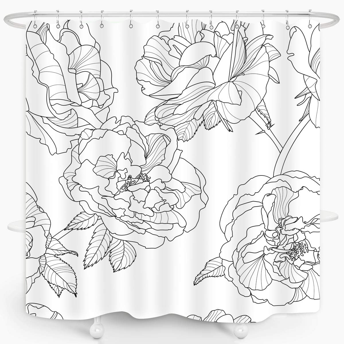 ZXMBF Floral Black and White Shower Curtain Rose Flower