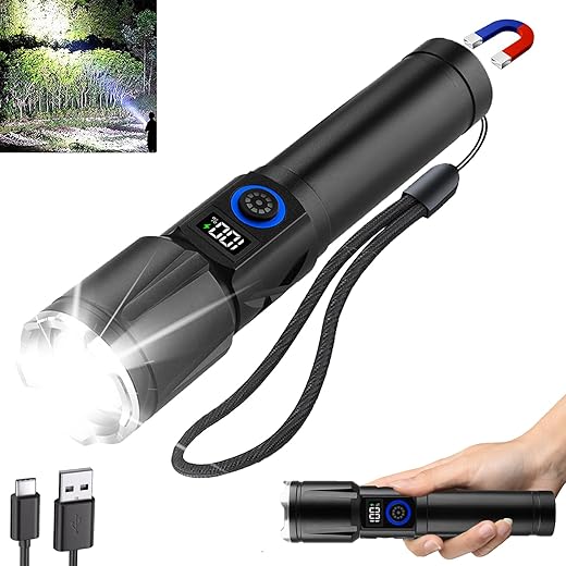 Rechargeable Flashlights 200000 High Lumens, LED Powerful Tactical Flashlight Battery Powered, Small Handheld Light with 5 Modes, Zoomable, IPX6 Waterproof, Gift Box for Outdoor Emergency Camping