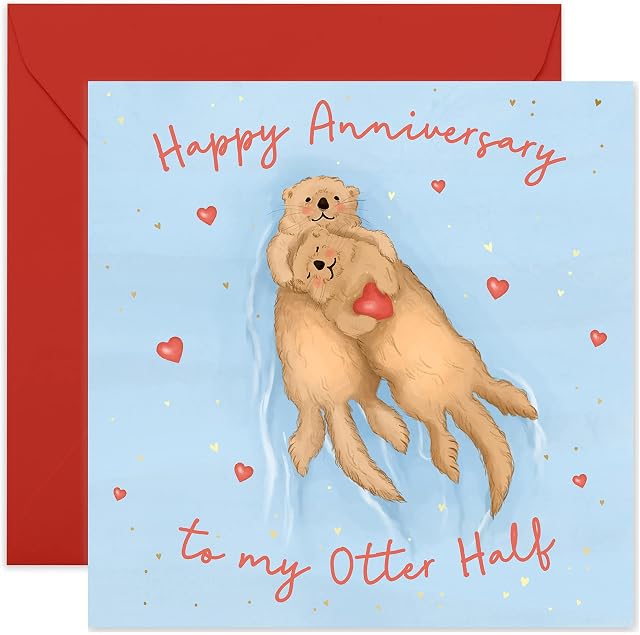Central 23 - Cute Anniversary Card - 'to My Otter Half' - Sweet Pun - Animal - for Husband Wife Girlfriend Boyfriend - Comes with Fun Stickers