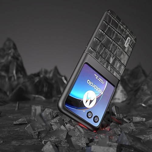 Miniatura 2 de Funda para Motorola Razr+ 2023 5G, Moto Razr+ 2023, Funda trasera de cuero con patrón de cocodrilo genuino de primera calidad, funda delgada para