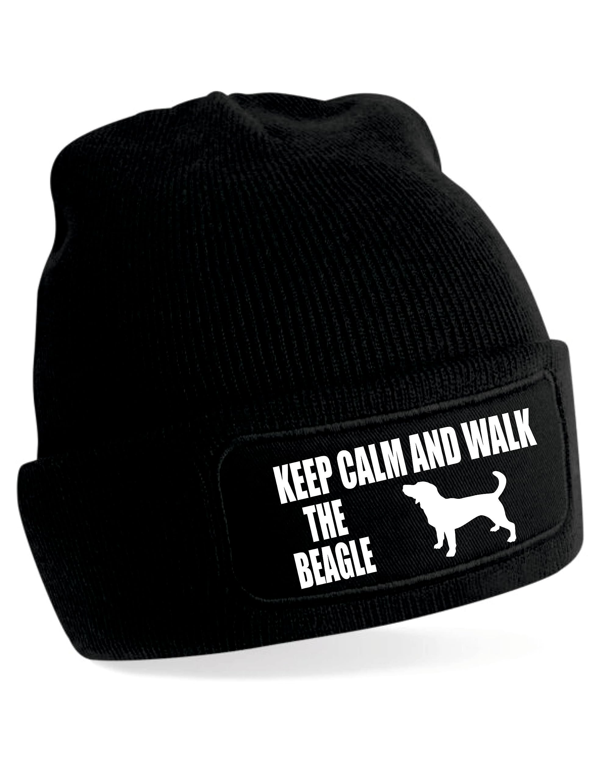 Print4U Keep Calm & Walk The Beagle Beanie Hat Dog Lovers Gift for Men & Ladies Black