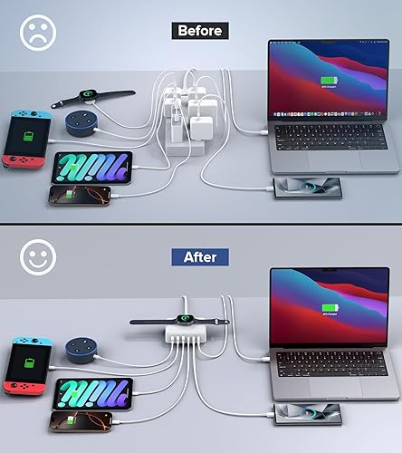 Miniatura 7 de Bloque de estación de carga USB C de 170 W, cargador de viaje para múltiples dispositivos, cargador USB C para iPhone 15 14 13 12 Series, Apple