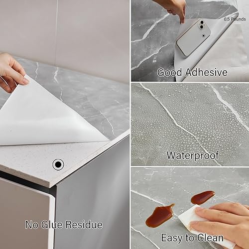 Miniatura 2 de LONGYONG Papel de contacto para encimera, papel tapiz de mármol extraíble para encimeras, armarios de cocina, cajones, dormitorio, baño,