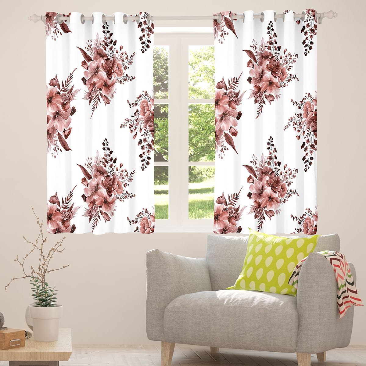 Homewish Tende oscuranti floreali rosse e bianche, 117 x 137 cm