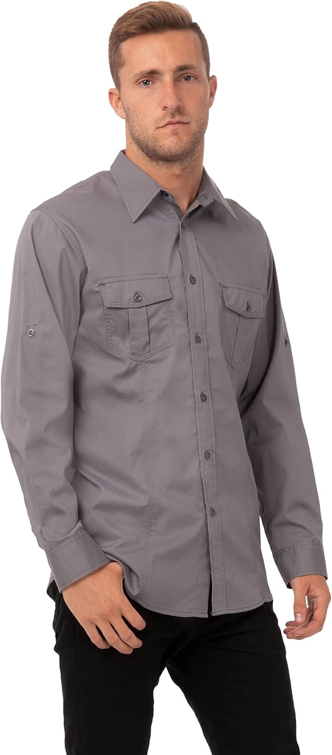 Chef Works Men's Pilot Shirt, Grey, XX-Large