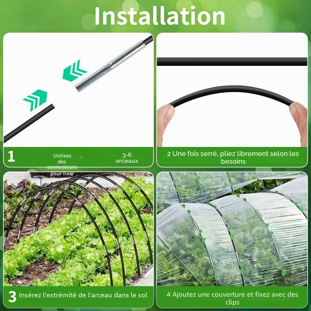 30Pcs Arceau pour Serre Tunnel, Arceaux de Jardin, avec 20 Clips, Tubes de Connexion, Piquets de Sol, Gant et Filet 10m, Arceaux de Support Amovibles en Fibre de Verre pour Plantes d'Extérieur