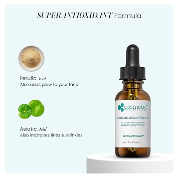 Supreme Serum Ferulic Antioxidant Face Formula with Ferulic Acid and Asiatic Acid Firming Serum for Radiant, Smooth Skin Strengthens Skin Barrier & Boosts Glow 1 fl oz