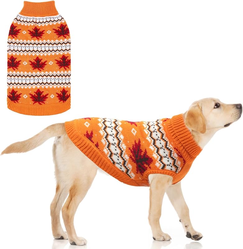 Suéter de tricô trançado para cães e gatos com gola alta, laranja, XXL, KOOLTAIL