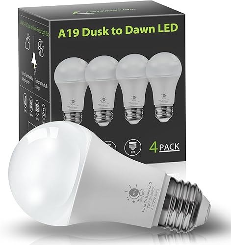 Miniatura 1 de LOHAS - Bombillas con sensor de anochecer a amanecer para exteriores, paquete de 4 A19 de 12 W (equivalente a 100 vatios), iluminación LED brillante