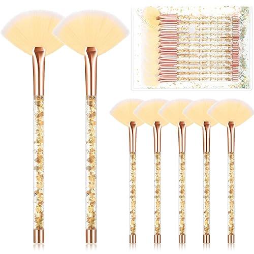 12 cepillos de abanico para mascarillas faciales con mango de arena movediza con purpurina, cepillos de abanico faciales suaves, aplicador de pelar