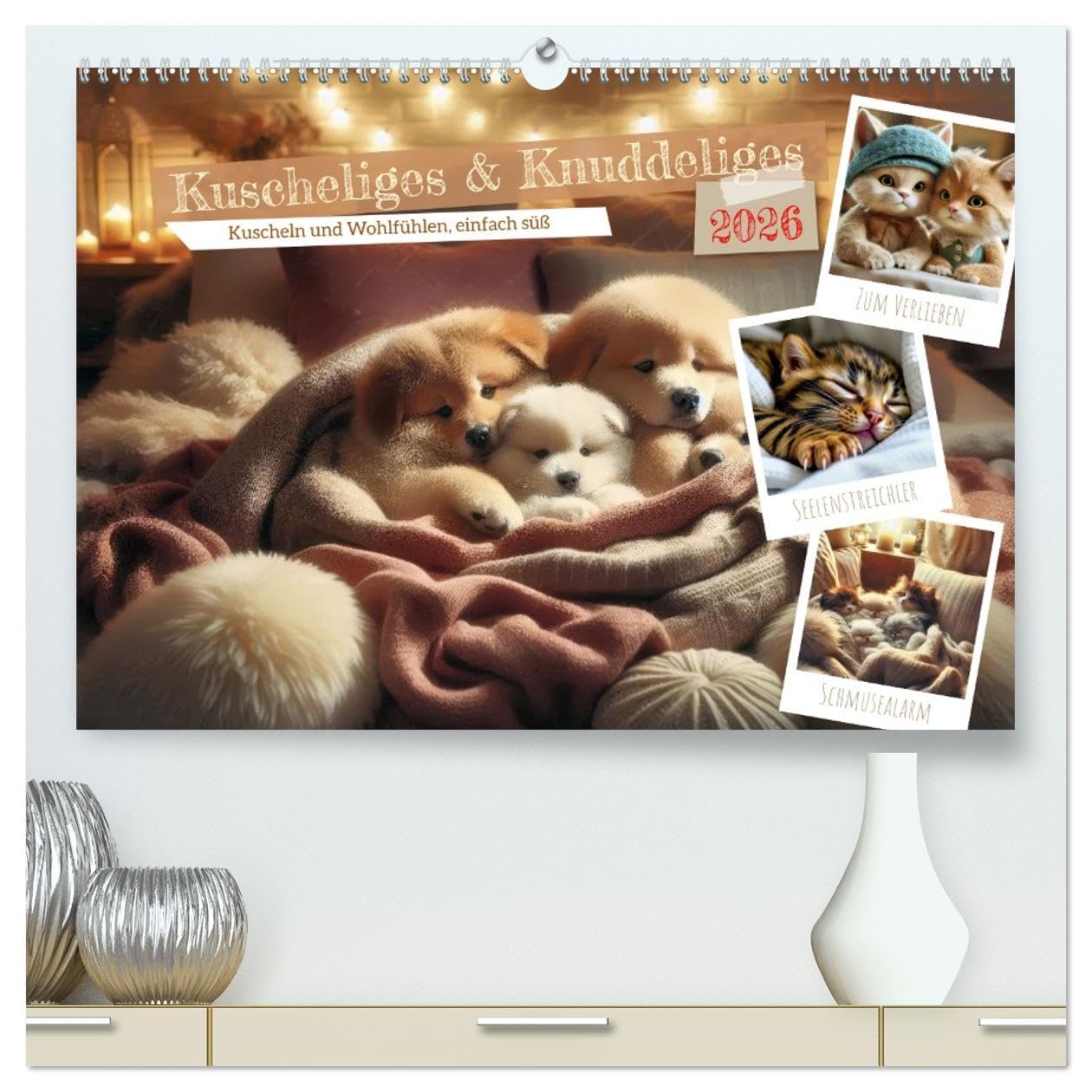 Kuscheliges & Knuddeliges (hochwertiger Premium Wandkalender 2026 DIN A2 quer), Kunstdruck in Hochglanz: Kuschel dich glücklich - mit Liebe gemacht. (CALVENDO Gesundheit)
