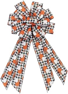 Hying Large Fall Bows for Wreath, Thanksgiving Pumpkin Wreath Bows White Black Buffalo Plaid Bows Orange Burlap Tree Topper Bows for Front Door Autumn Thanksgiving Decorations Supplies