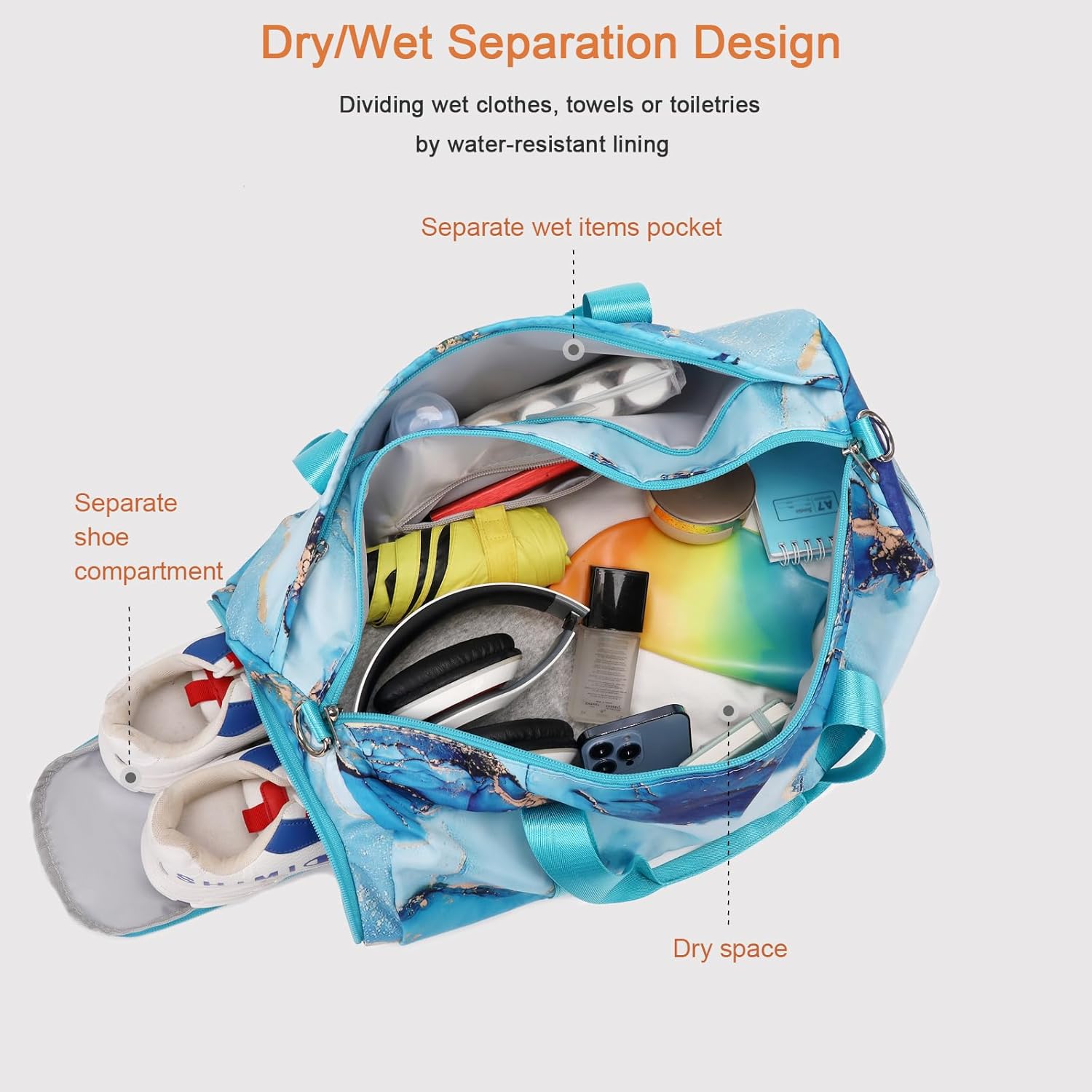 Gilded Cyan Gymnastics Duffle Bag with Shoe Compartment, Small Travel Weekender Sleepover Carry On Bag - Image 2