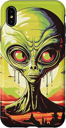 Vista 13 de iPhone 14 Pro Cute Green Alien Head UFO Space Face Alien Case