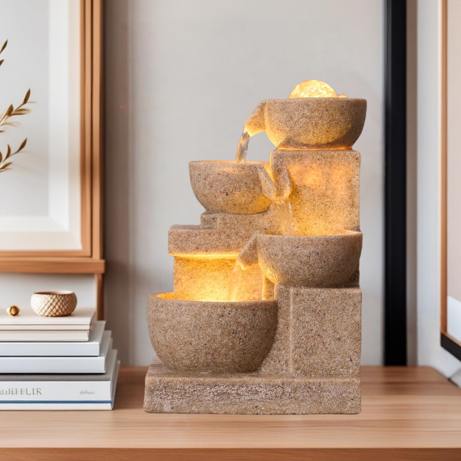 Tabletop Water Fountain Meditation Desktop Fountains for Meditation Relaxation for Bedroom Living Room Office Home Decor Relaxing Waterfall(Small)
