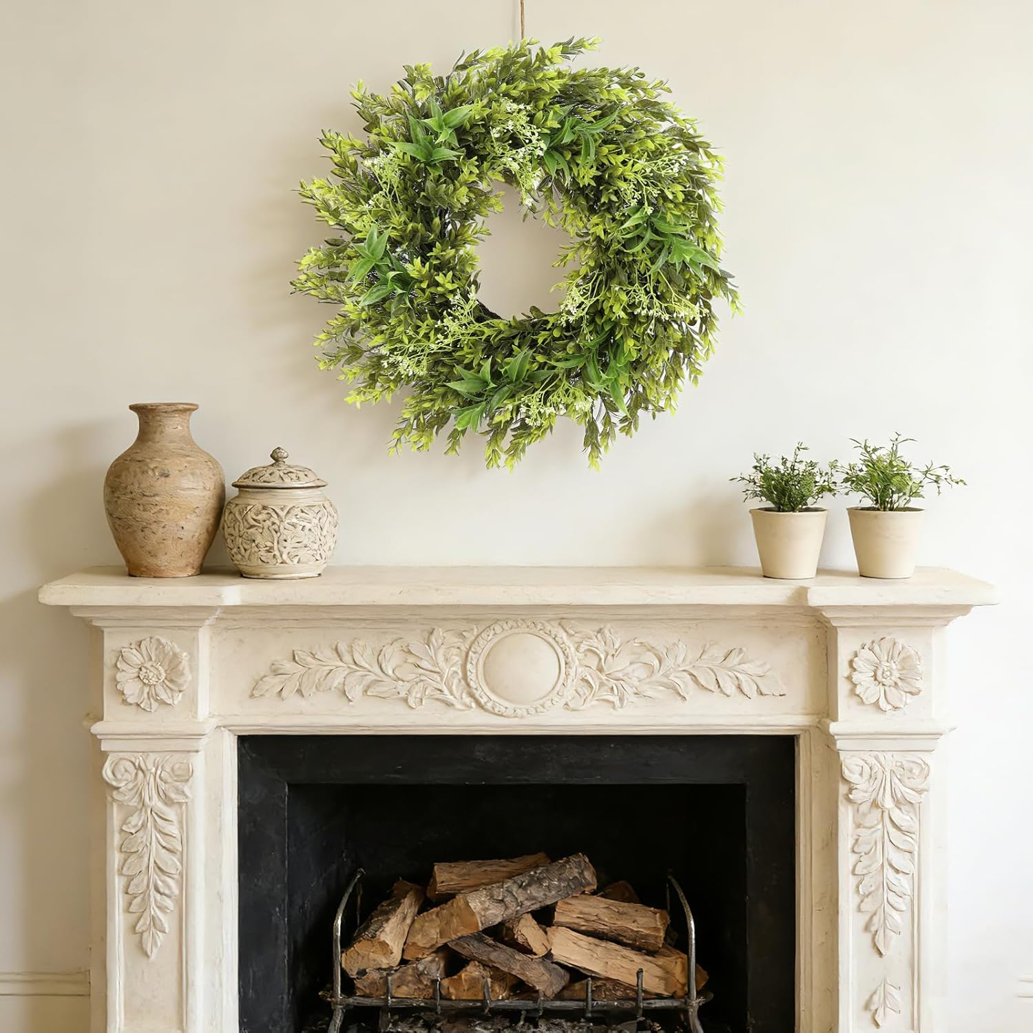 26 Inch Large Eucalyptus Wreaths for Front Door, Artificial Green Leaves Greenery Wreath Boxwoods Wreaths for Indoor Outdoor Home Wall Window Weddings Decor Spring Summer All Seasons