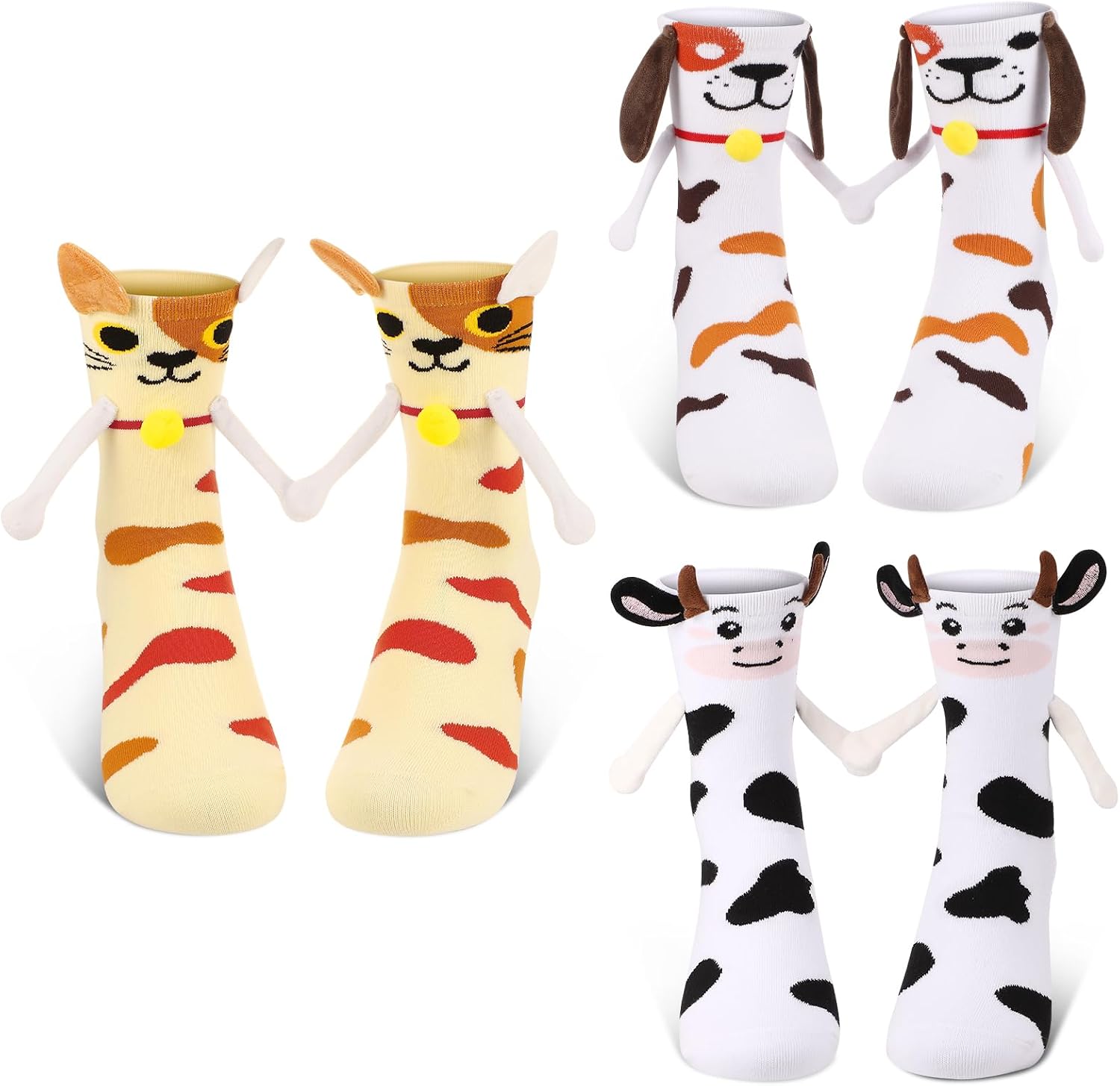 Cute Magnetic Holding Hands Socks Funny Couple Socks Novelty Magnetic Animal Stripe Sock for Adults Teens
