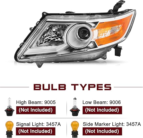 Miniatura 2 de JSBOYAT - Para Honda Odyssey 2011-2017 modelo halógeno Juego de pares de reemplazo de faros delanteros de proyector OEM (carcasa cromada y reflector