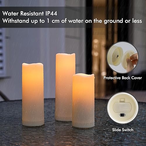 Miniatura 9 de Fanna Velas LED sin llama de columna delgada de 8 pulgadas, color blanco, funciona con pilas, diseño de rayas, pilas y control remoto incluidos,