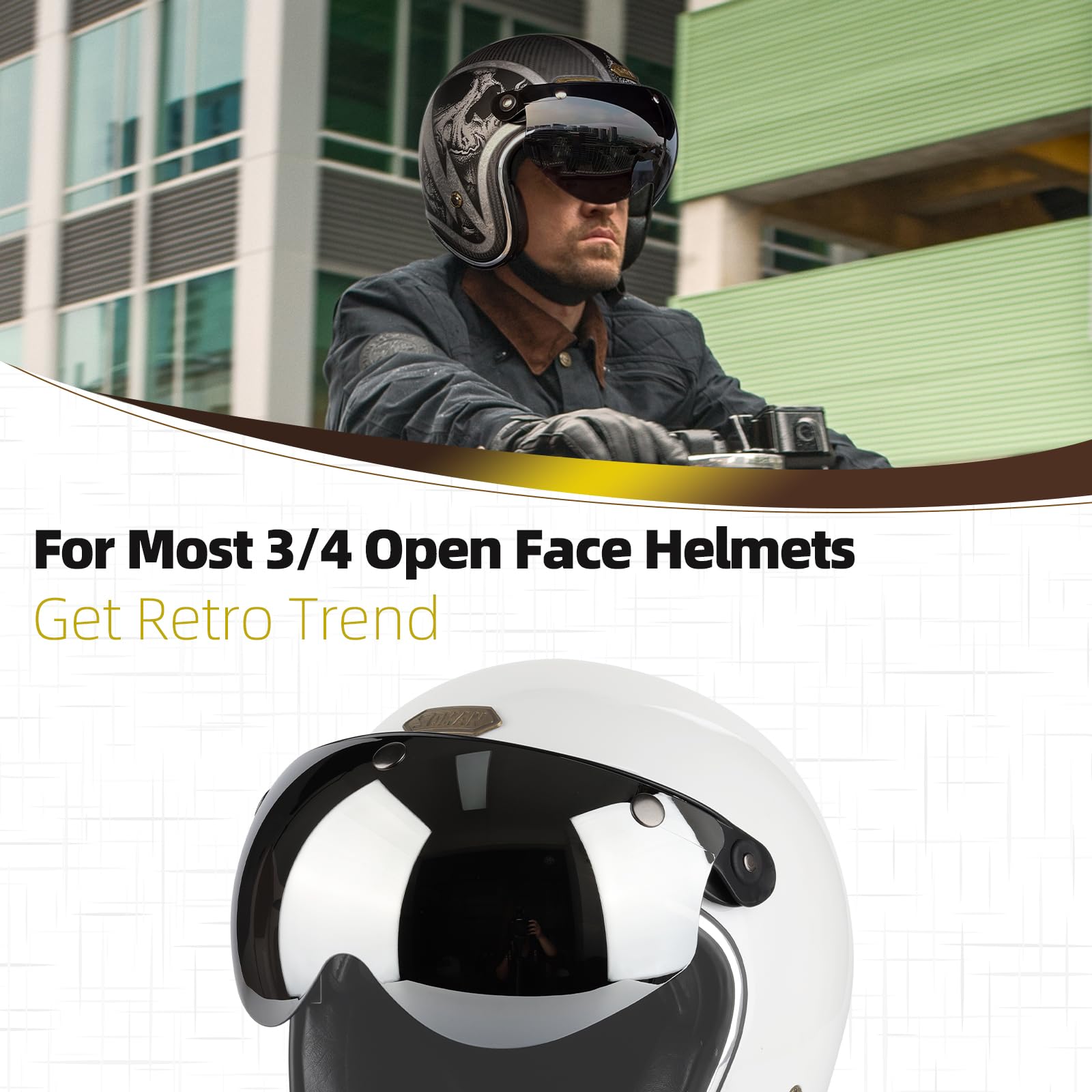 bell 3 4 helmet flip Soman Universal 3-Snap Visor Retro Pilot-Style for Open Face Motorcycle (Transparent) : Everything Else It also includes a Frame Size:15.6