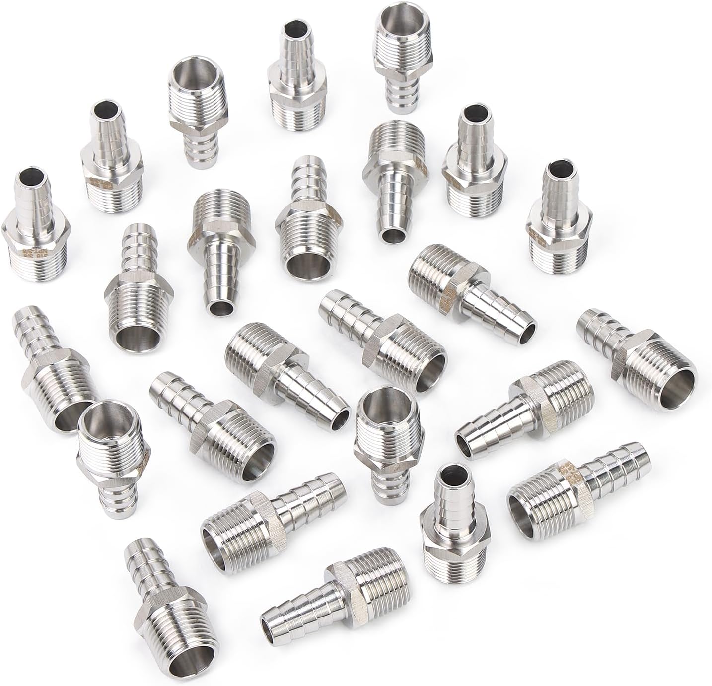 LTWFITTING Bar Production Stainless Steel 316 Barb Fitting Coupler/Connector 3/8" Hose ID x 3/8" Male NPT Air Fuel Water (Pack of 25)