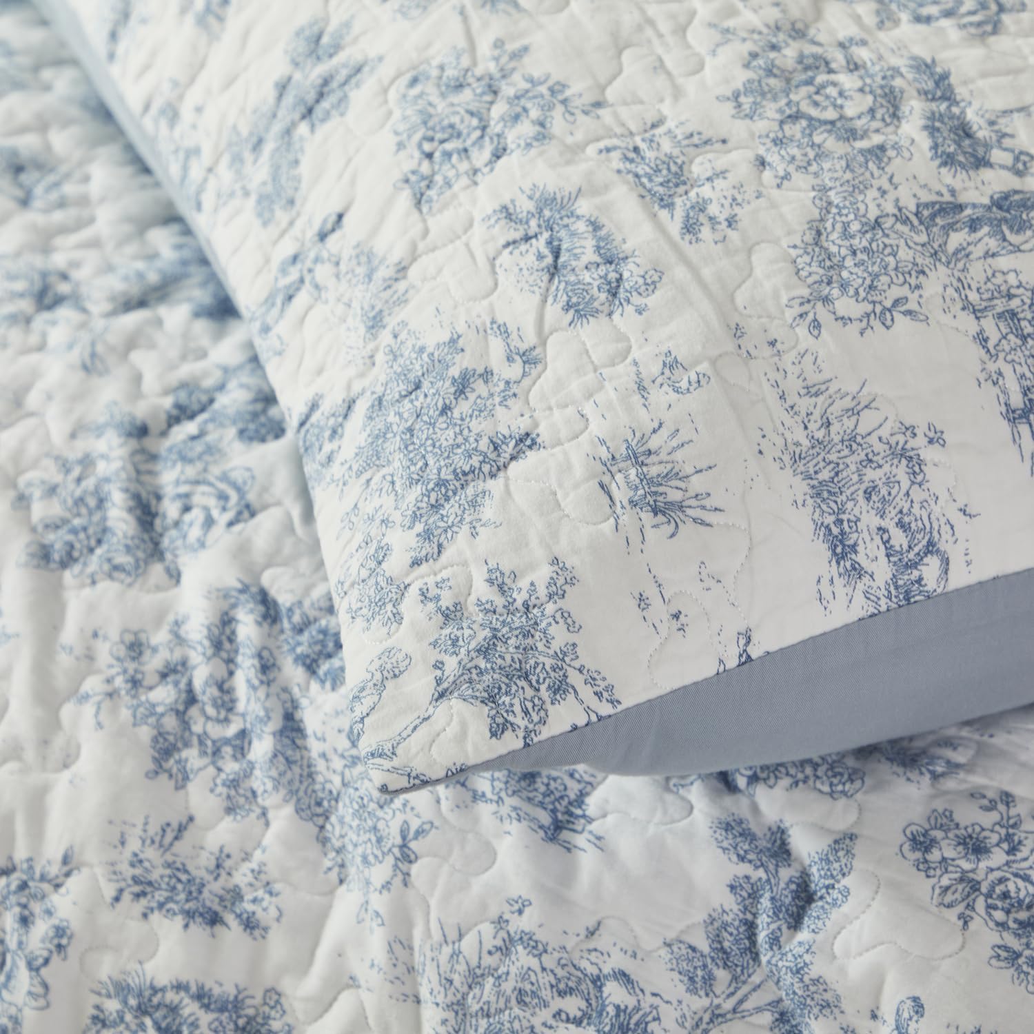 Brandream Quilted Pillow Shams Set of 2 Standard Size Cotton Pillow Cases Toile Bedding Blue and White Decorative Pillow Covers - Image 3