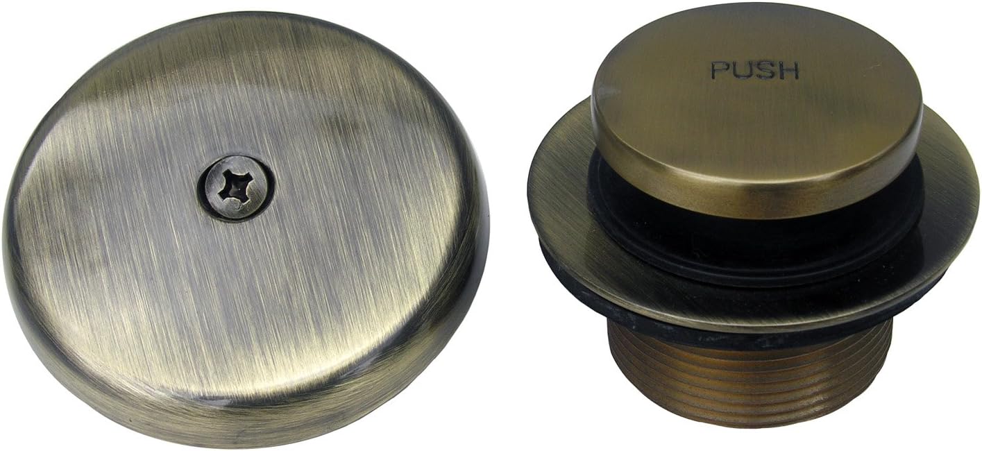 Simpatico 14233571 34859A Tip Toe Tub Strainer Kit With Single Hole Overflow Plate And Screw With 1-1/2" Bushing, Antique Brass