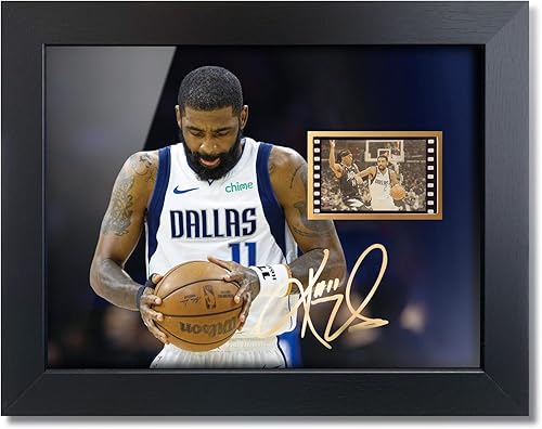 sufenvera Póster impreso firmado de Kyrie Irving con foto enmarcada de 8 x 6 pulgadas, con mini película, gran baloncesto coleccionable, regalos