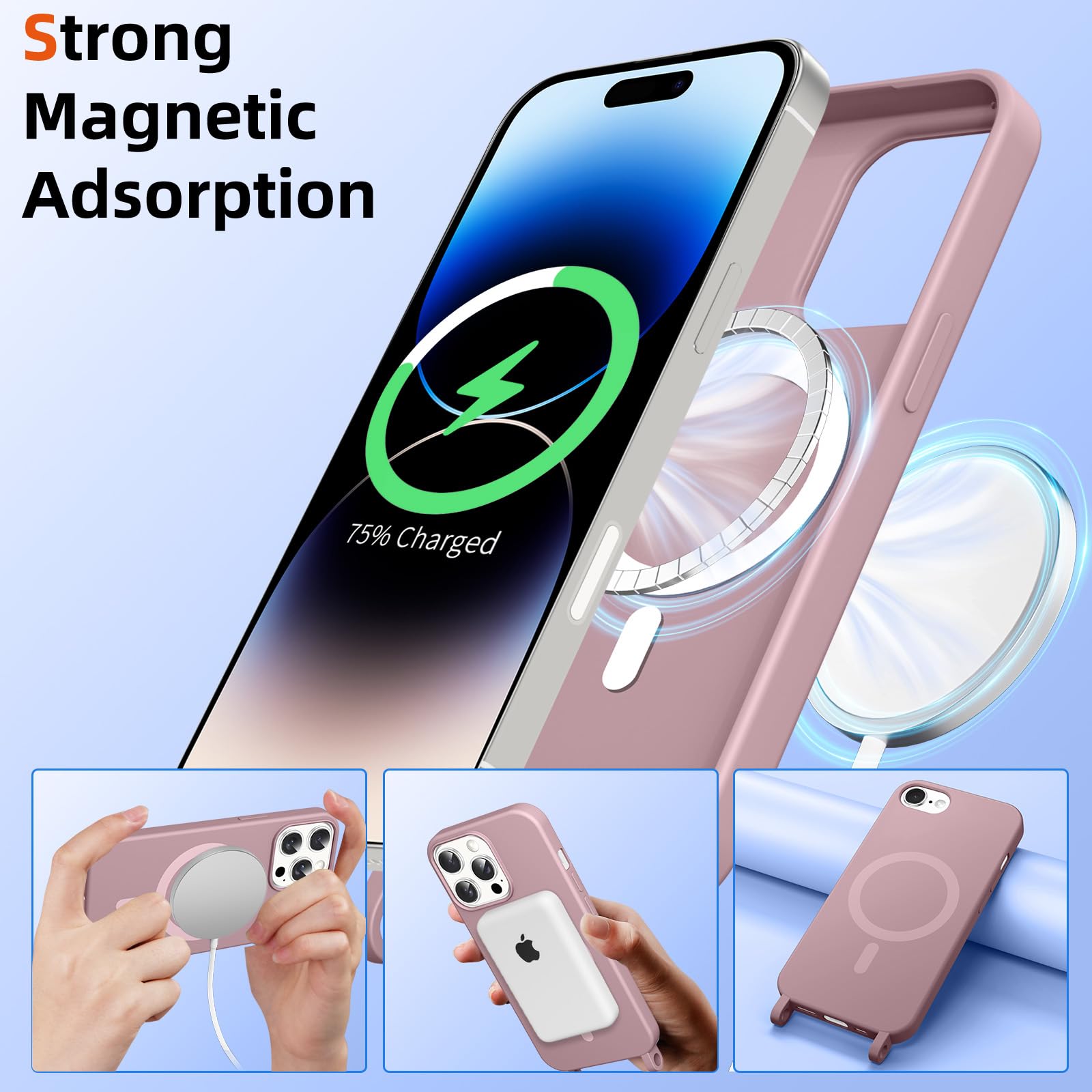 Silicone case met koord iPhone 14 Pro Max (roze