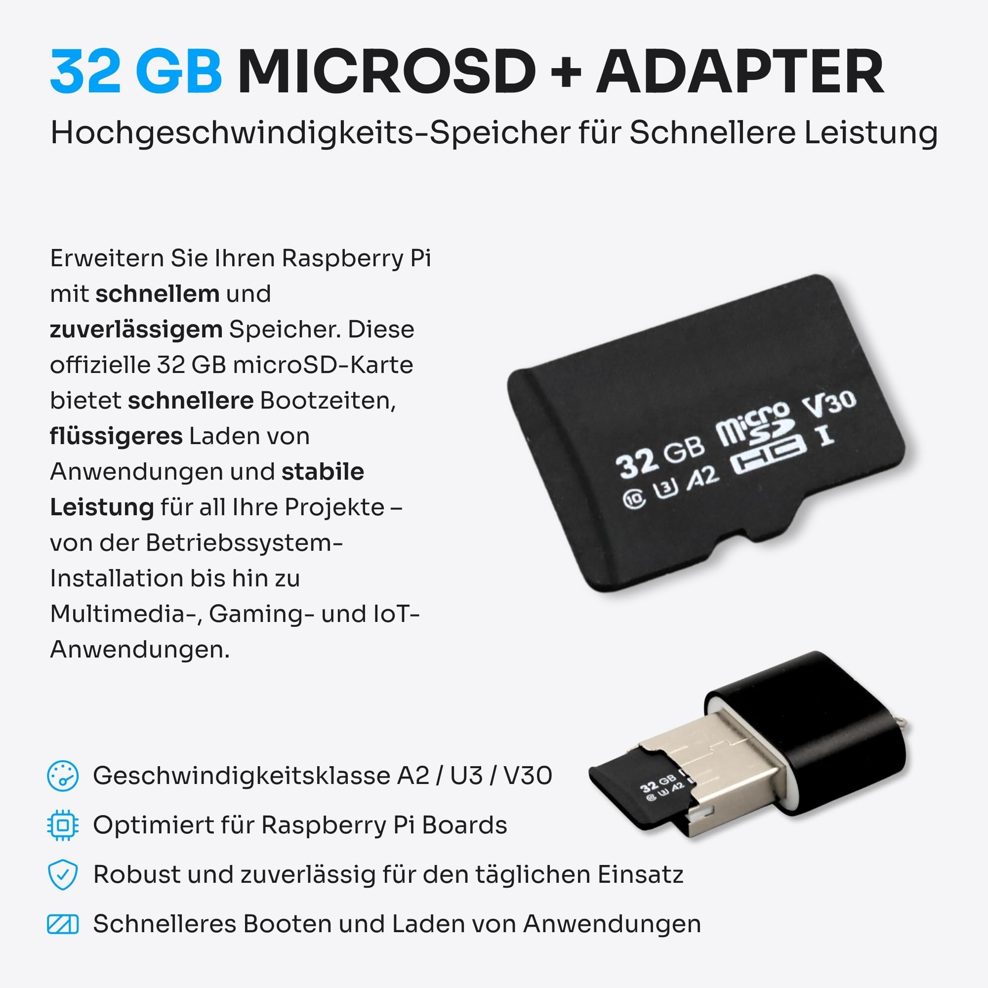 Starter-Set für Raspberry Pi 5 2 GB - Server Edition | 32 GB MicroSD-Karte | 27 W Netzteil | Active Cooler | Silikon-Bumper