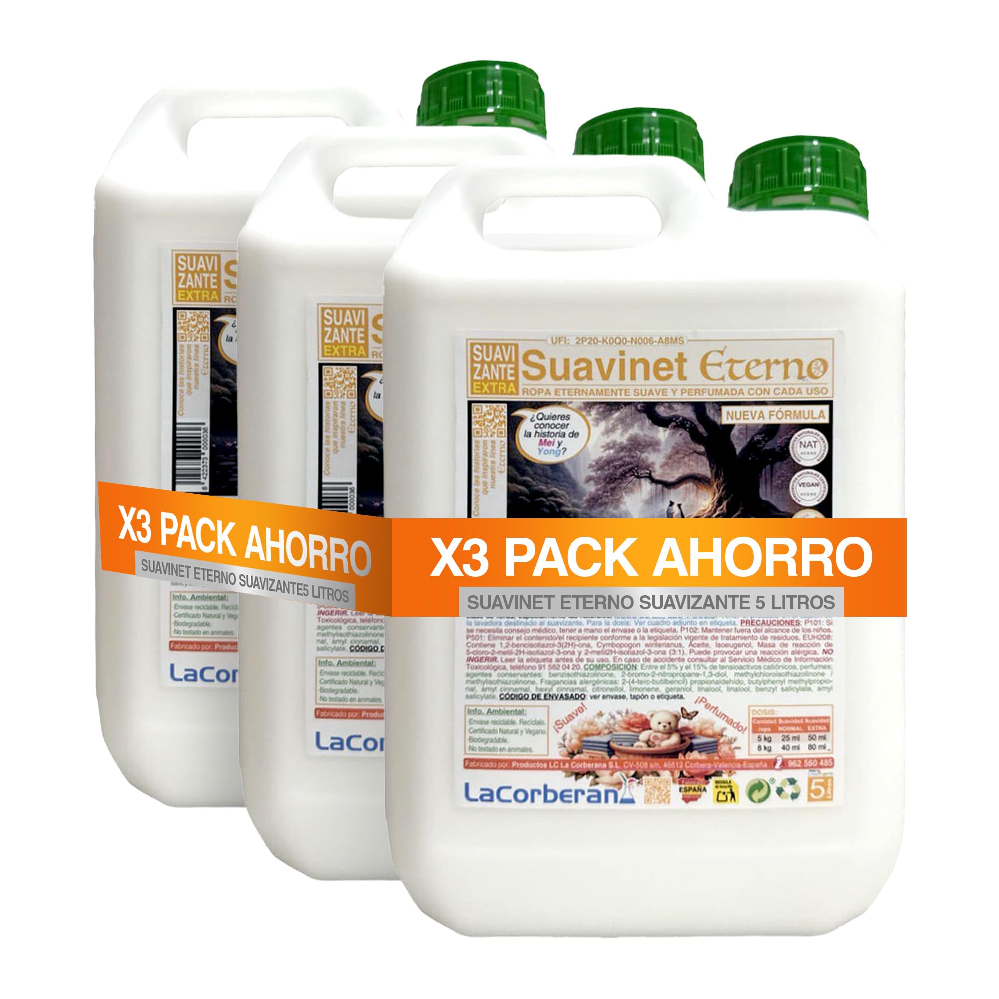 SuaviNet Eterno | Suavizante Ropa Concentrado 5L | Pack de 3 | Concentrado Extra Perfumado · Productos Limpieza para Prendas · Suave y Aromática · Uso Profesional