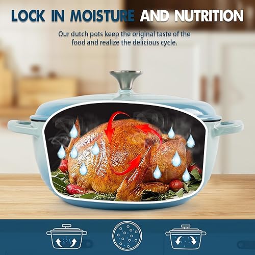Miniatura 3 de AILIBOO Olla holandesa de hierro fundido esmaltado con tapa, horno holandés antiadherente de larga duración con revestimiento de esmalte de 3.7