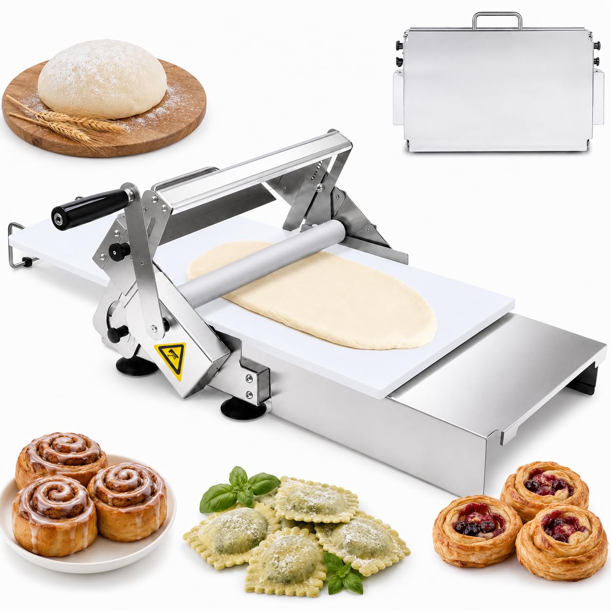 View 1 of *** PARTS, ONLY MISSING PIECE OF THE HANDLE, UNABLE TO TEST A FUNCTIONAL***
Foldable Manual Dough Sheeter Stainless Steel Roller Machine Pastry Tool