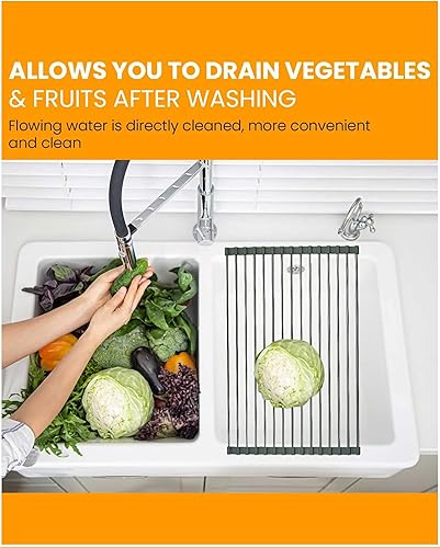Miniatura 5 de Escurridor de platos enrollable  Escurridor de platos de acero inoxidable sobre el fregadero  Escurridor de platos fácil de almacenar para fregadero