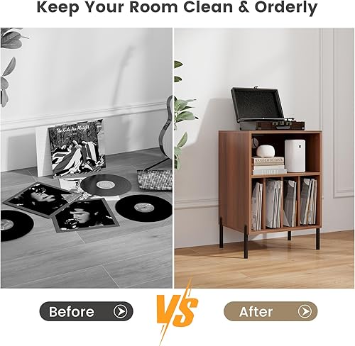 Miniatura 5 de Giantex Soporte para tocadiscos con estación de carga, soporte para tocadiscos con armario de almacenamiento, estante para tocadiscos con patas de