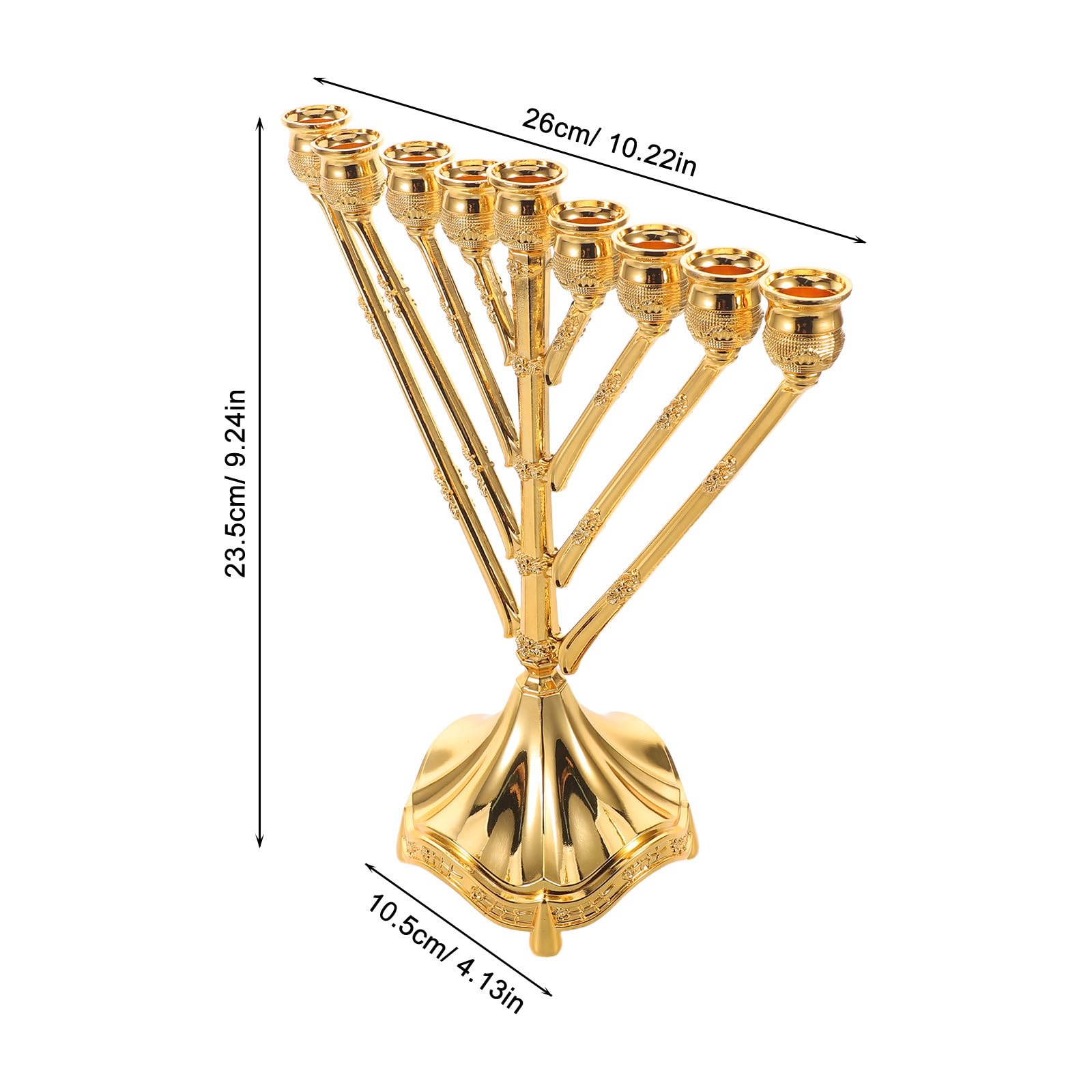 Menorá de Hanukkah Candelabro Clásico de 9 Brazos Dorado | Aleación de Zinc, Pieza Única, Centro de Mesa para Hogar y Decoración Festiva