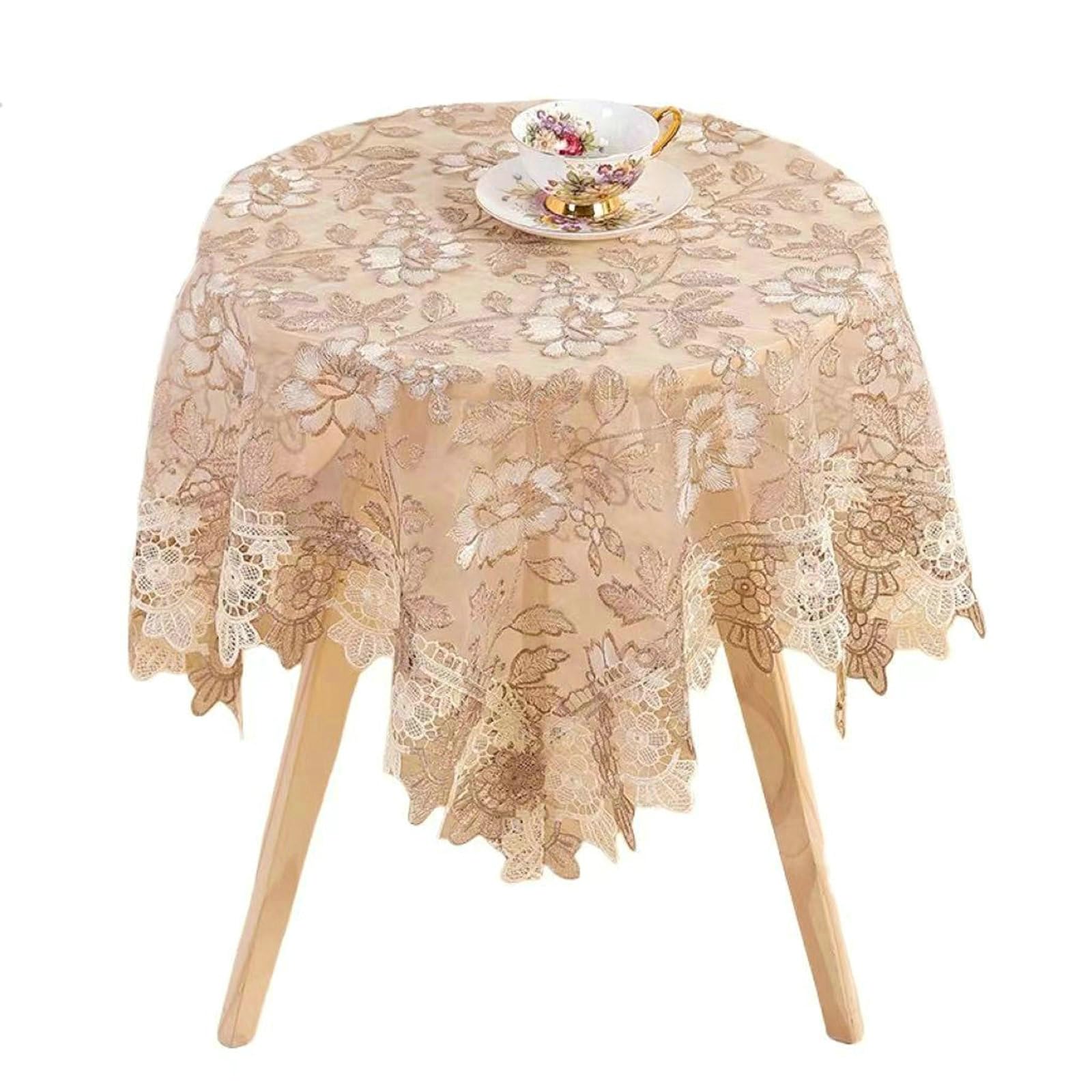 Tischdecke Rund Abwaschbar 180 cm, Hohl Spitze Stickerei Polyester