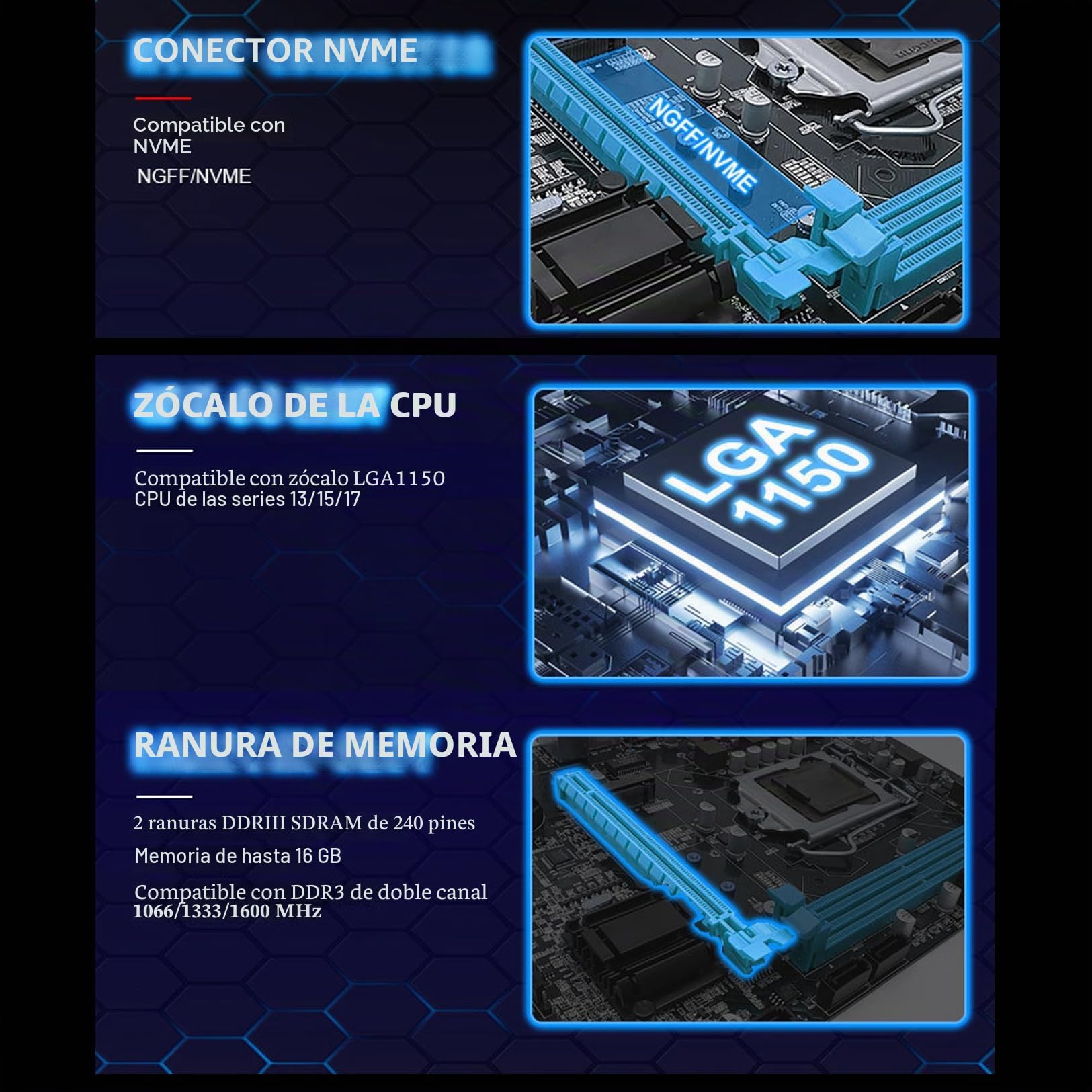 Placa Base para Juegos H81, Placa Base para PC 6Gb/s LGA 1150 de Alta Velocidad para PC de Escritorio